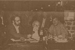 (De Izq. a Der.) Antonio Aliberti, Luis Luchi y Luis Raúl Calvo en 1996 en el Café Monserrat en ocasion de la visita de Luchi a la Argentina.