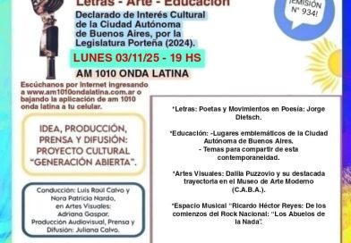 Generación Abierta en Radio: Emisión N° 934,                                          Lunes 03 de Noviembre de 2025